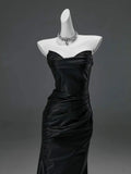 Black Mermaid Strapless Satin Long Prom Dress Evening Dress HZ1023
