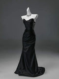 Black Mermaid Strapless Satin Long Prom Dress Evening Dress HZ1023