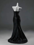 Black Mermaid Strapless Satin Long Prom Dress Evening Dress HZ1023