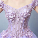 Light purple tulle lace long prom dress, sweet 16 dress HZ1023