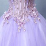 Light purple tulle lace long prom dress, sweet 16 dress HZ1023
