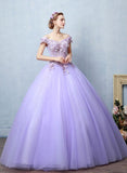 Light purple tulle lace long prom dress, sweet 16 dress HZ1023