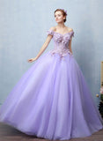 Light purple tulle lace long prom dress, sweet 16 dress HZ1023