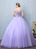 Light purple tulle lace long prom dress, sweet 16 dress HZ1023