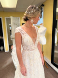 Stylish v neck tulle applique long prom dress HZ1023