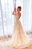 Stylish v neck tulle applique long prom dress HZ1023
