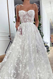 Gorgeous Off White Sweetheart Lace Prom Dress A-Line Spagetti Straps Long Evening Dress HZ1023