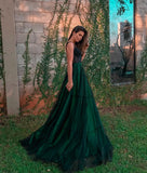 Stylish green tulle long prom dress, green evening dress HZ1023