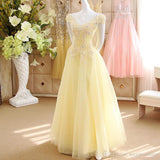 Yellow Tulle Off The Shoulder Lace Prom Dress HZ1023