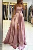 Simple A Line Sage Green Long Prom Dress With Slit Evening Party Dress HZ1023