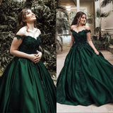 Dark Green Ball Gown Quinceanera Dresses Off Shoulder Beads Crystals Lace Up Sweet 16 Dresses Prom Dresses vestidos de quinceanera HZ1023