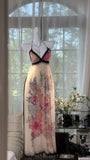Vintage A Line Halter Print Floral Chiffon Open Back Prom Dress Wedding Guest Dress HZ1023