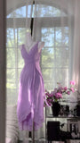 Simple Purple A Line V Neck Layered Chiffon Homecoming Dress Outfits HZ1023