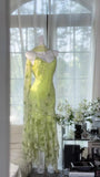 Stunning Mermaid Spaghetti Strap Beaded Green Chiffon Prom Dress Evening Dress HZ1023