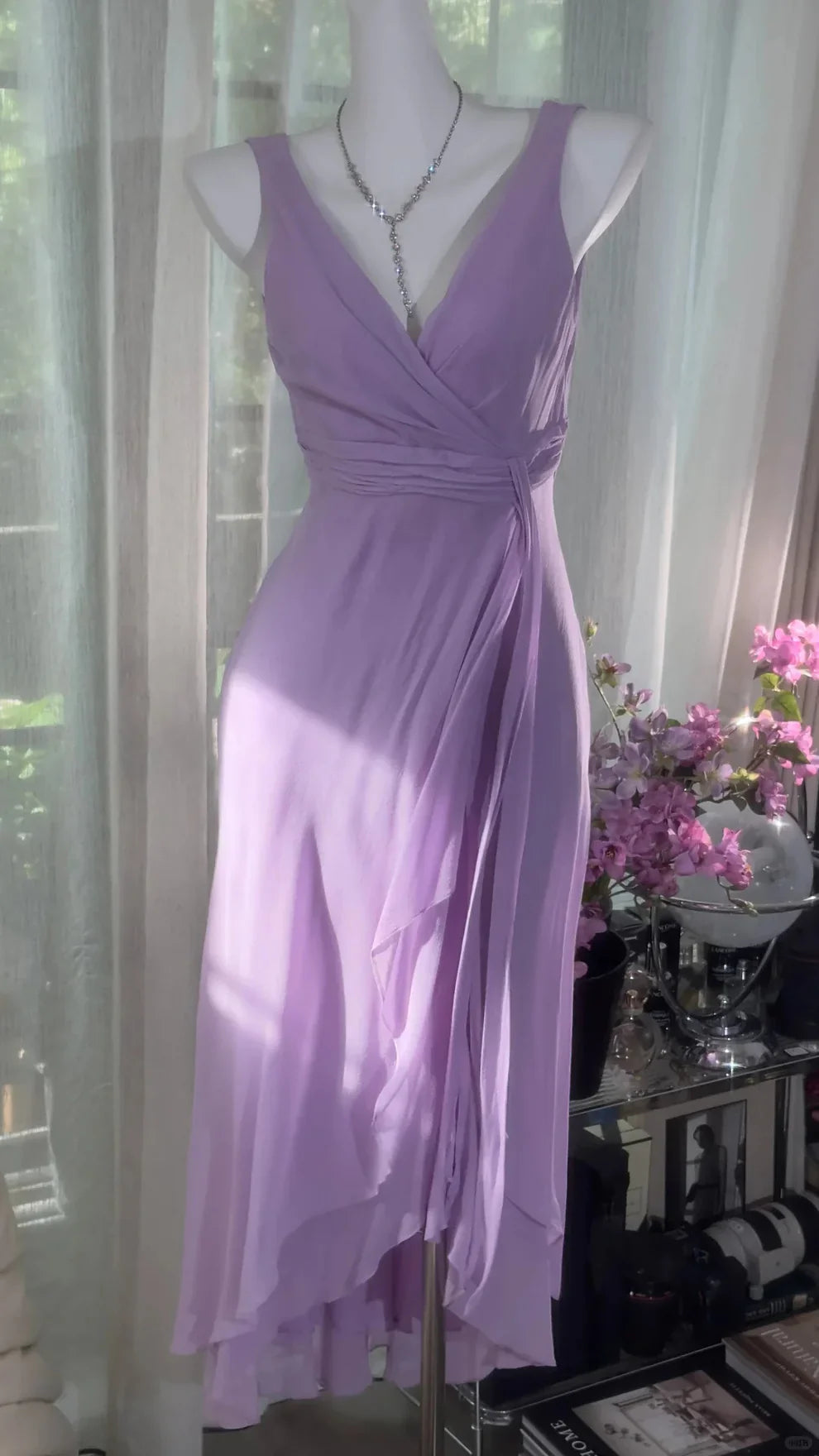 Simple Purple A Line V Neck Layered Chiffon Homecoming Dress Outfits HZ1023