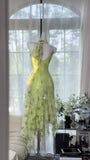 Stunning Mermaid Spaghetti Strap Beaded Green Chiffon Prom Dress Evening Dress HZ1023