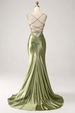 Mermaid Spaghetti Straps Lace-up Back Sequin Satin Prom Dress With Slit HZ1023