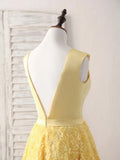 Yellow V Neck 3D Floral Satin Tea Long Homecoming Dress HZ1023