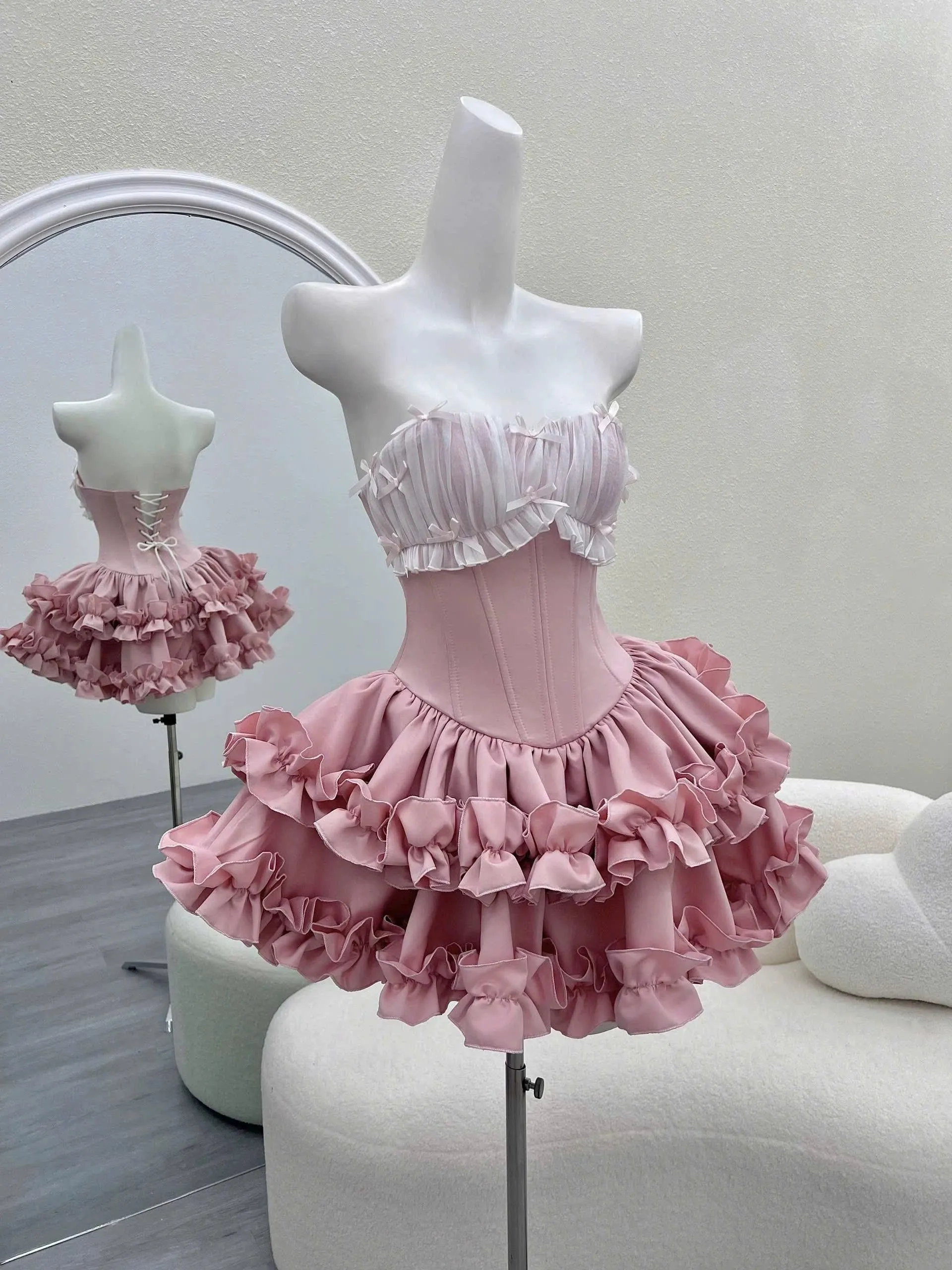 Cute Ball Gown Strapless Pink Party Dresses Short Formal Homecoming Dresses Night Chic Elegant Short Dresses Cocktail Dress 16th Birthday Outfits Hoco Dresses HZ1121