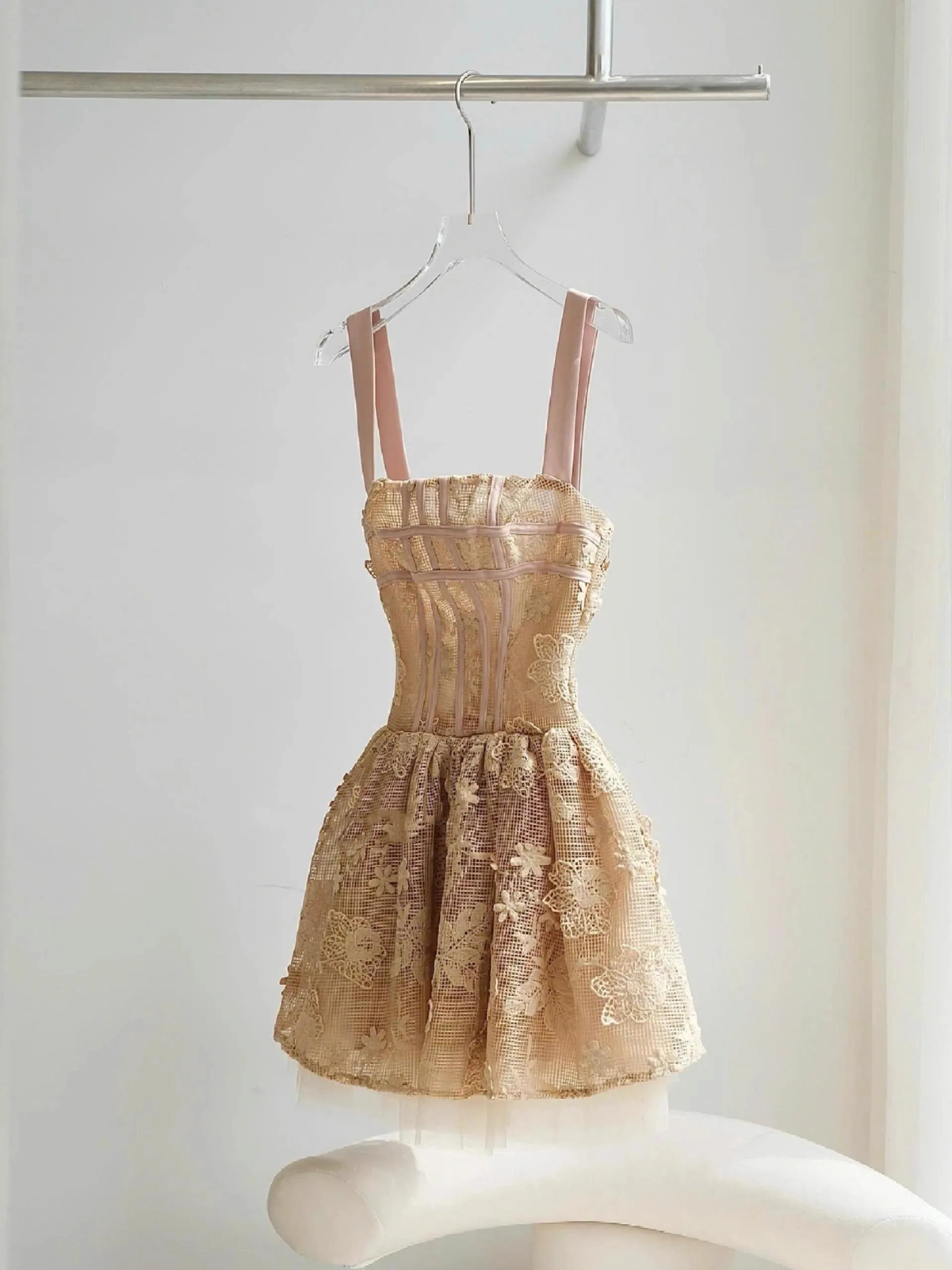 Simple A Line Square Gold Lace Short Formal Homecoming Dresses Party Graduation Dress Dance Hoco Dresses HZ1121