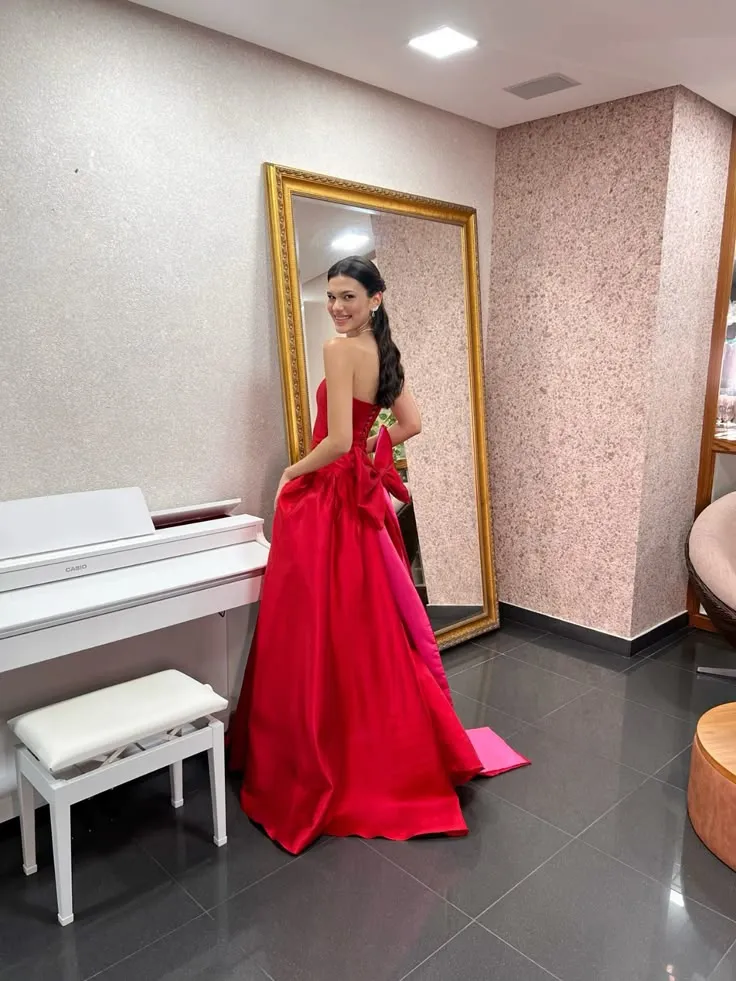 Sexy A line Strapless Red Long Prom Dresses Party Dress 20th Birthday Outfits Graduation Dresses HZ1121