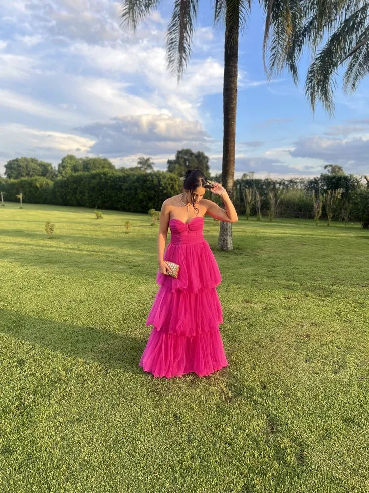 Sexy A line Sweetheart Pink Tulle Long Prom Dresses Party Dress 20th Birthday Outfits Graduation Dresses HZ1121