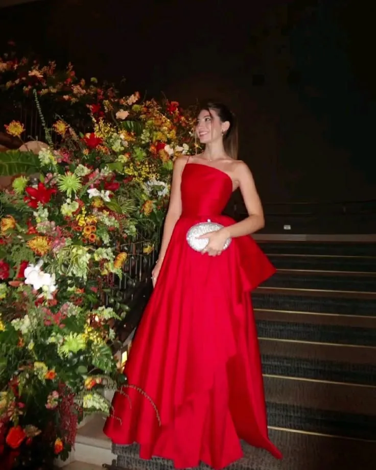Classy A line Strapless Red Long Formal Prom Gown Summer Wedding Guest Dress Bridal Guest Dresses Wedding Outfits For Guest HZ1121