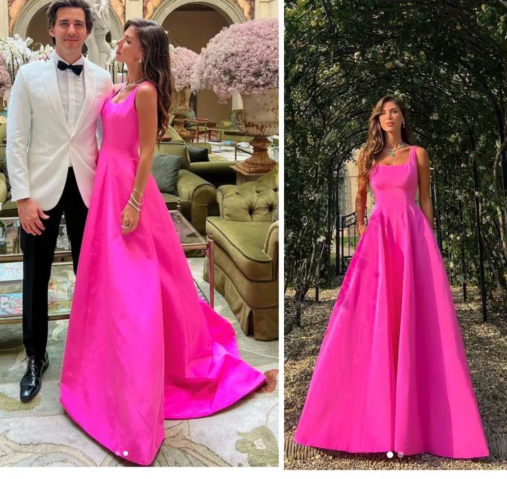 Elegant A line Square Neck Pink Long Prom Dresses Party Dress 21st Birthday Outfits Graduation Dresses HZ1121