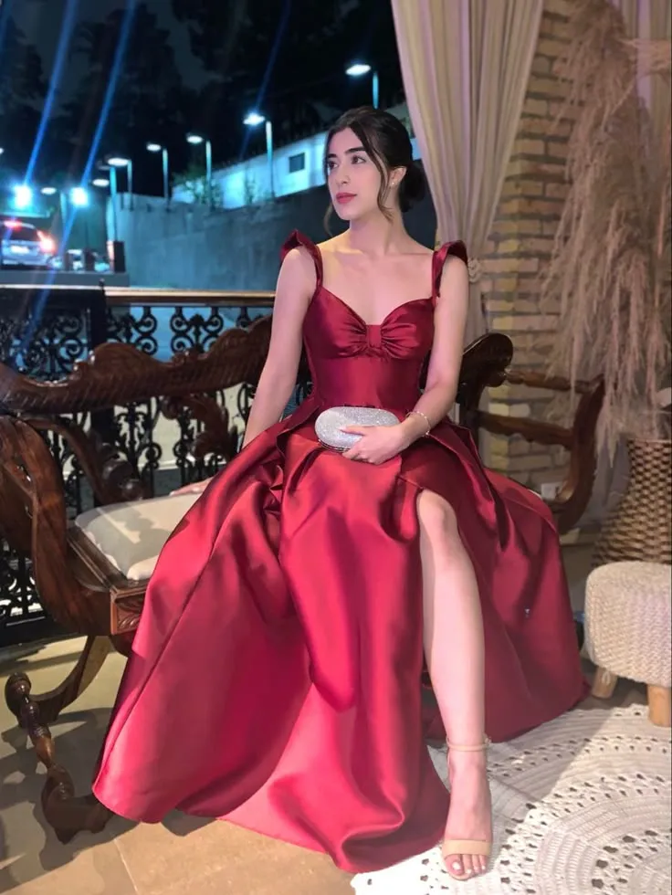 Elegant A line Burgundy Slit Long Prom Dresses Party Dress 21st Birthday Outfits Graduation Dresses HZ1121