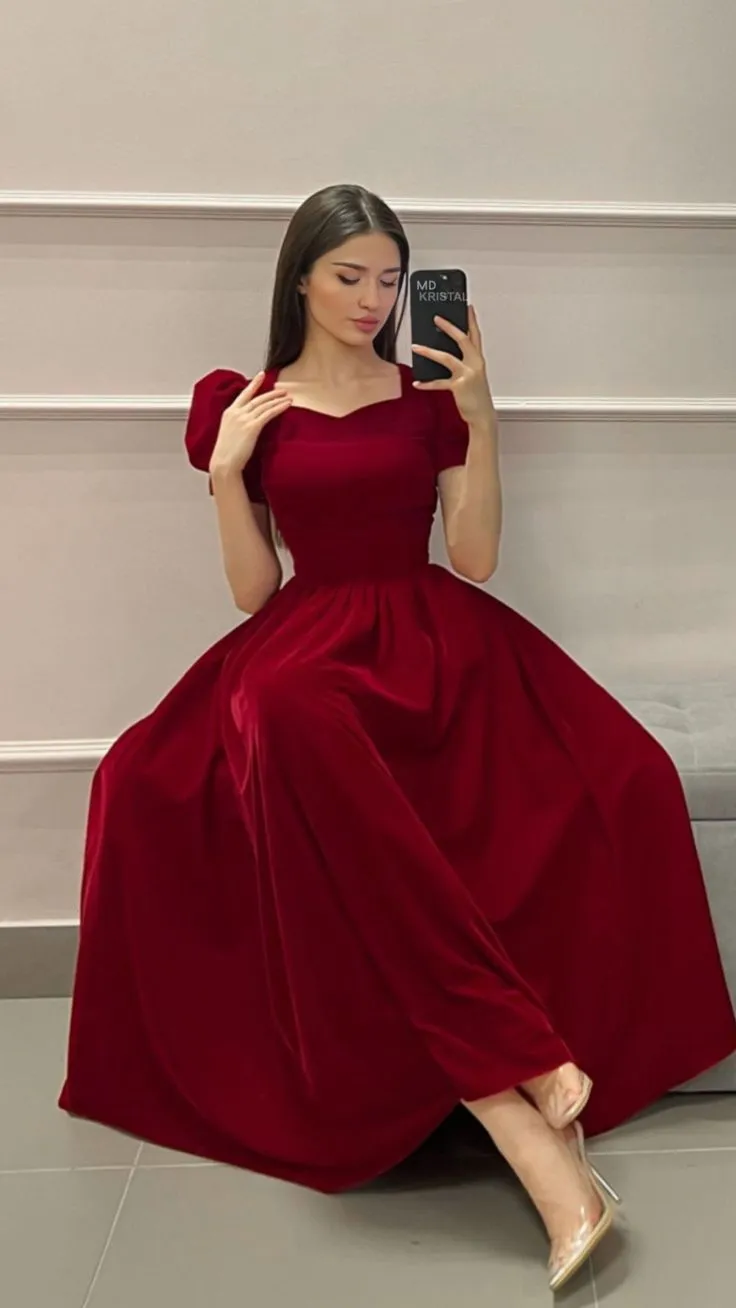 Fancy A Line Sweetheart Short Sleeves Burgundy Long Evening Dress Party Gowns Evening Special Formal Dresses Prom Dress HZ1121