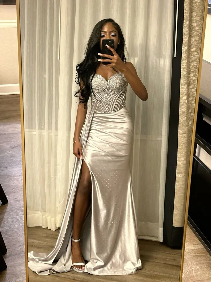 Modest Mermaid Spaghetti Straps Silver Sequin Long Black Girl Green Evening Party Gowns Evening Dress Special Formal Dresses Prom Dresses HZ1121