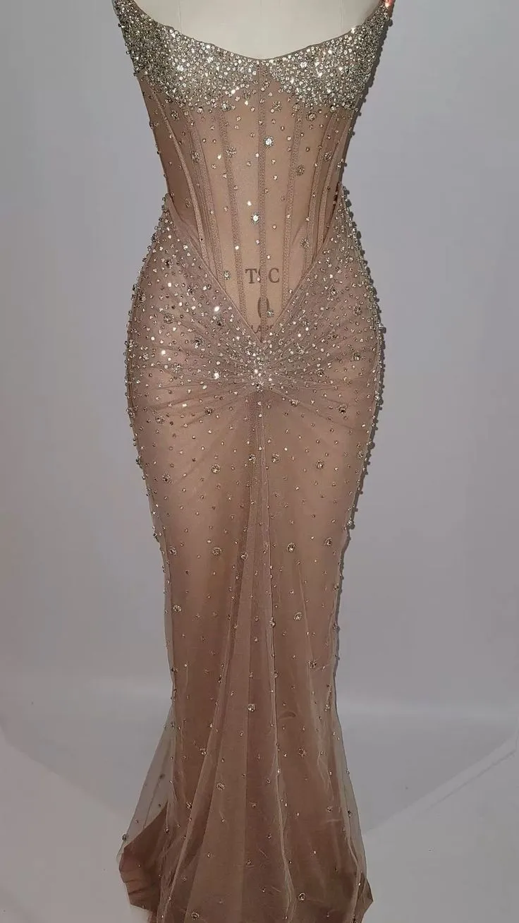 Sexy Mermaid Strapless Champagne Sleeveless Black Girl Evening Party Gowns Evening Dress Special Formal Dresses Prom Dress HZ1121