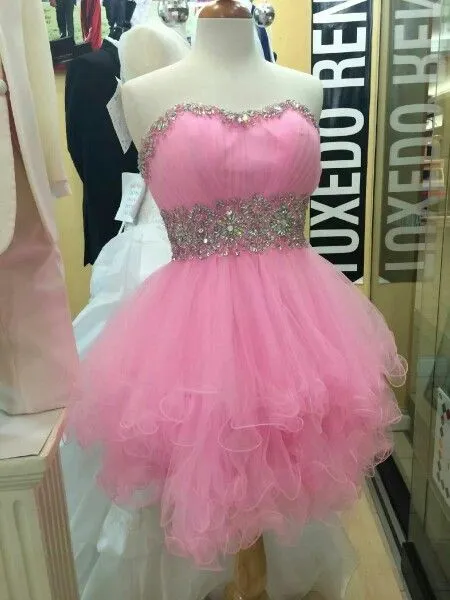 Pretty Ball Gown Sweetheart Pink Formal Homecoming Dresses Short 21st Birthday Outfits Graduation Dress Mini Cocktail Dresses HZ1121