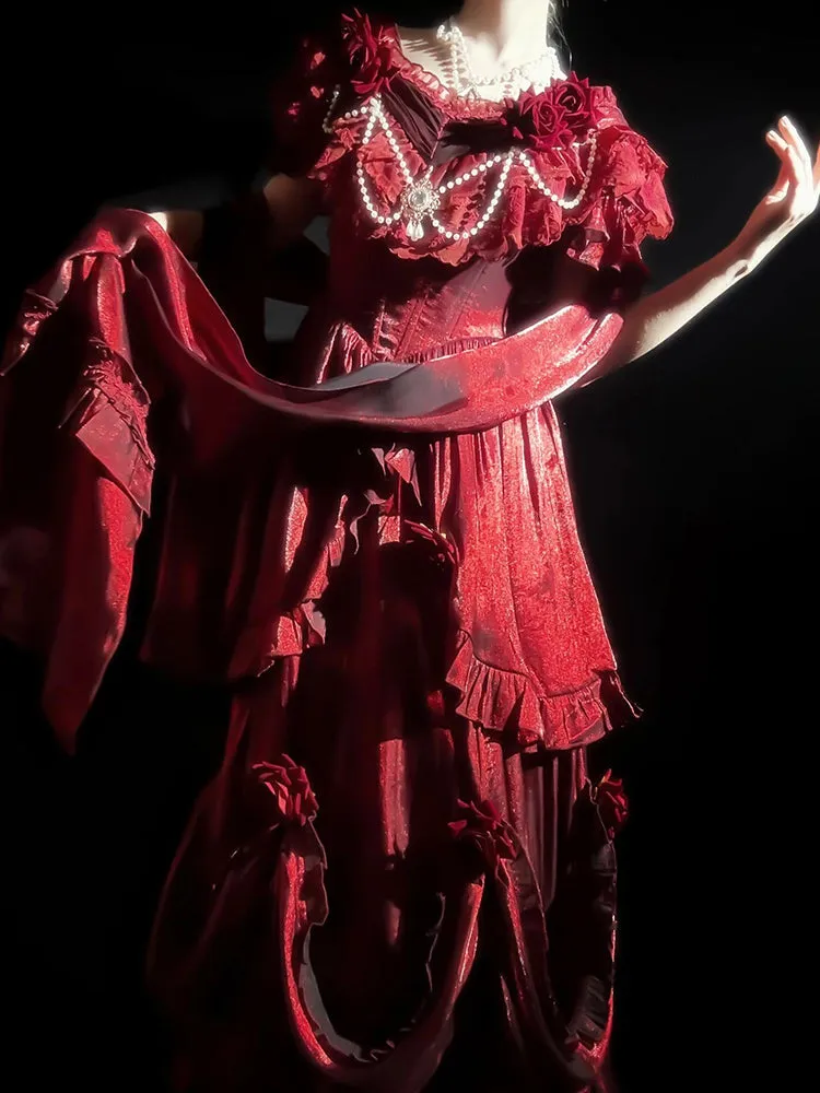 Vintage Ball Gown Off The Shoulder Burgundy Wine Red 21st Birthday Dress Lolita Dress Long Birthday Outfits HZ1121