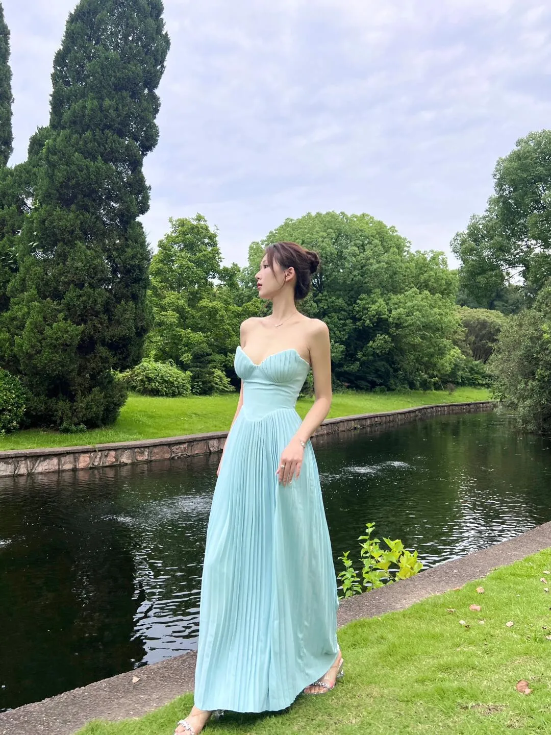 Elegant A Line Sweetheart Blue Chiffon Long Prom Dresses Party Dress 21st Birthday Outfits Graduation Dresses HZ1121