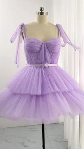 Cute Ball Gown Straps Tulle Lilac Short Formal 8th Grade Homecoming Dresses Middle School Cocktail Dress Hoco Outfits HZ1121