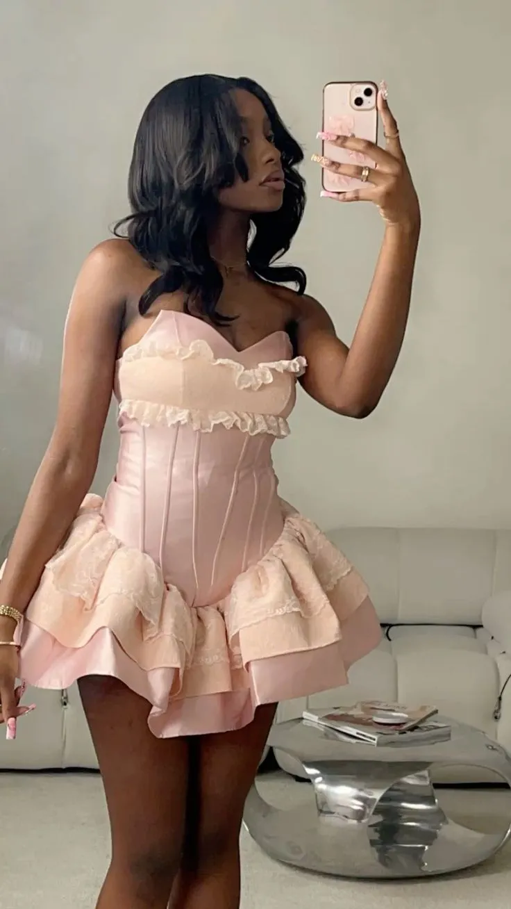 Cute Ball Gown Sweetheart Pink Satin Lace Short Formal 8th Grade Homecoming Dresses Middle School Cocktail Dress Hoco Outfits HZ1121