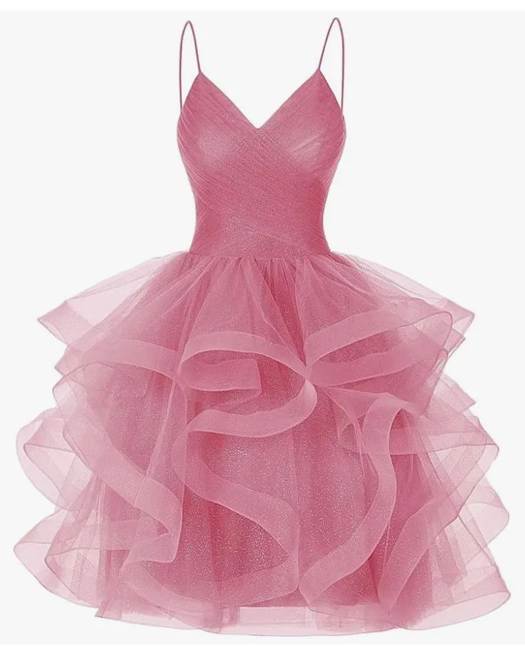 Modest Ball Gown Spaghetti Straps Pink Tulle Formal Homecoming Dresses 8th Grad Dance Graduation Dress Short Hoco Dresses HZ1121