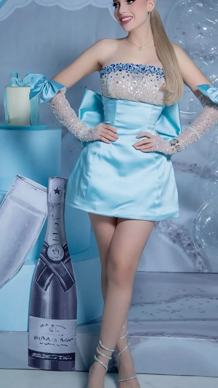 Modest A Line Strapless Light Sky Blue Satin Formal Homecoming Dresses 8th Grad Dance Graduation Dress Short Hoco Dresses HZ1121