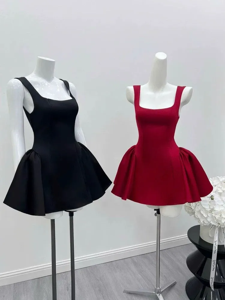 Cute Ball Gown Square Neck Satin Red Short Mini Formal 8th Grade Homecoming Dresses Middle School Cocktail Dress Hoco Outfits HZ1121