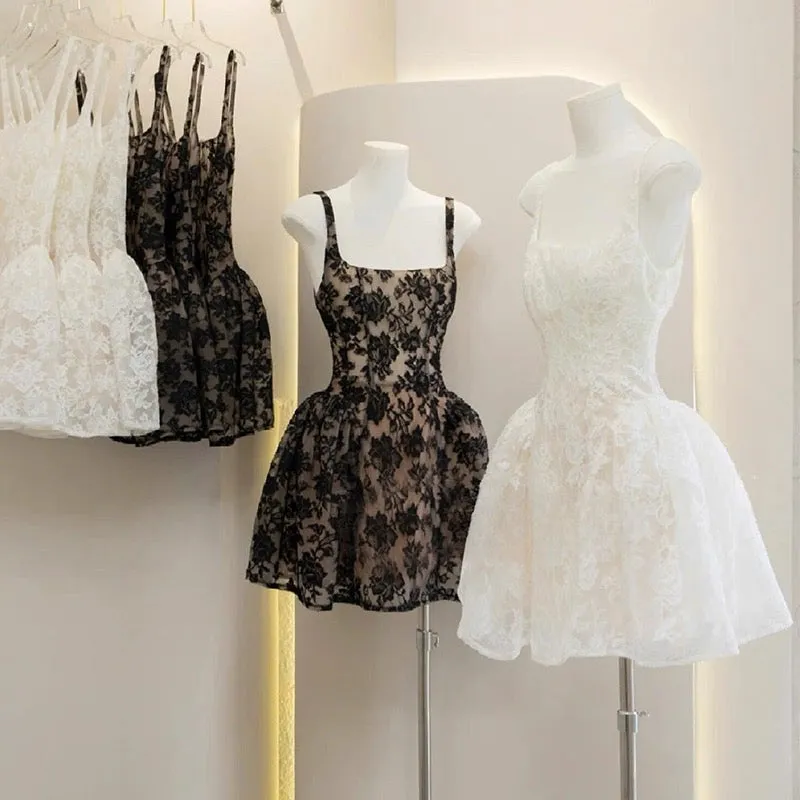 Cute Ball Gown Square Little Black Dress Lace Short Mini Formal 8th Grade Homecoming Dresses Middle School Cocktail Dress Hoco Outfits HZ1121