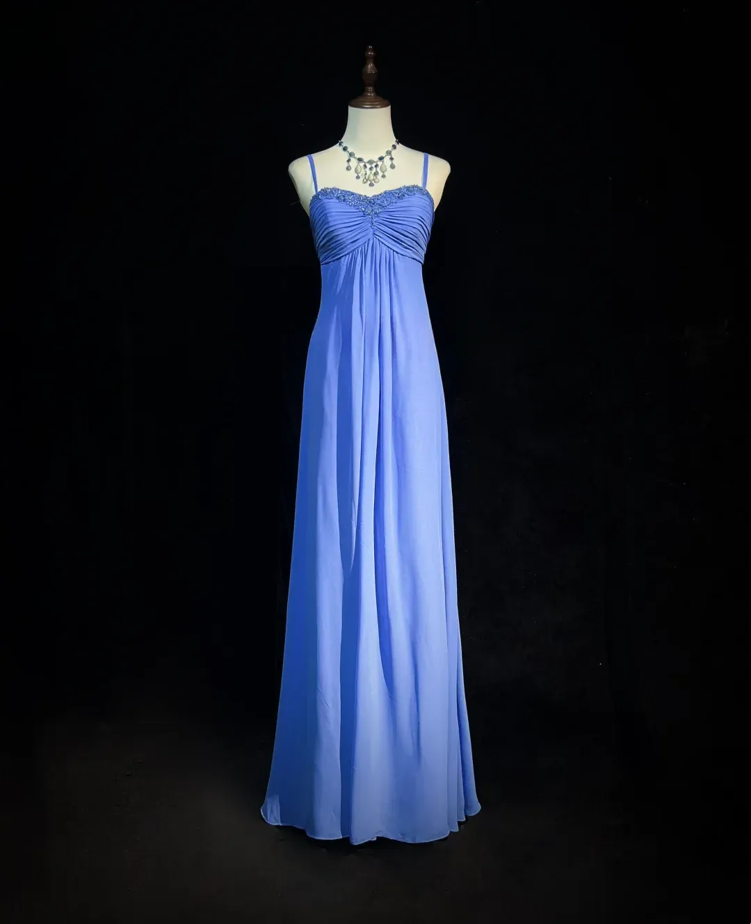 Retro A Line Spaghetti Straps Royal Blue Chiffon With Beads Long Prom Dresses Party Dress 21st Birthday Outfits Prom Gowns HZ1121