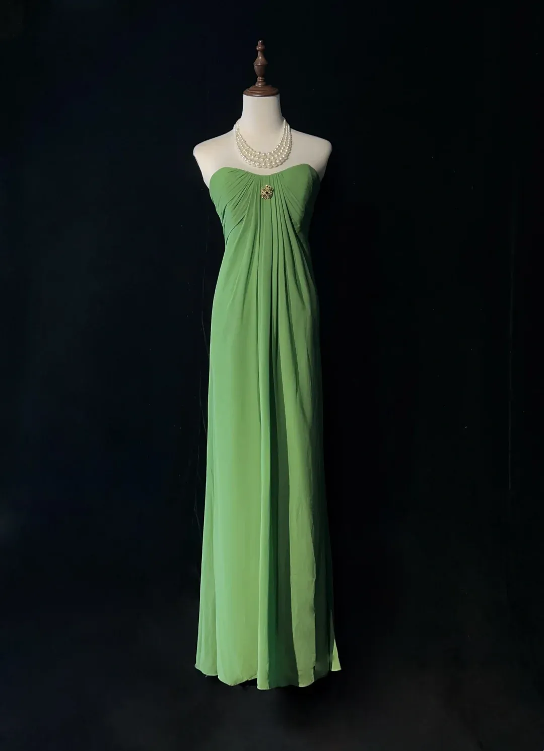 Retro A Line Sweetheart Green Chiffon Sleeveless Pleated Long Prom Dresses Party Dress 21st Birthday Outfits Graduation Dresses HZ1121