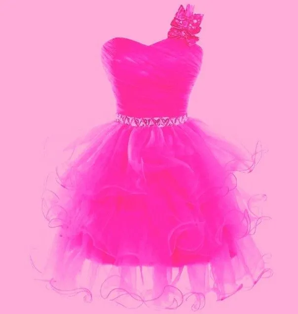Fancy Ball Gown One Shoulder Hot Pink Tulle Formal Homecoming Dresses High School Mini Dresses Short Night Party Hoco Dresses HZ1121