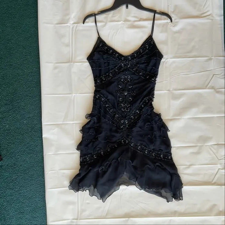 Vintage A line Spaghetti Straps Navy Blue Short Chiffon Beads Formal Homecoming Dresses Short Dresses Party Graduation Dress Hoco Dresses HZ1121