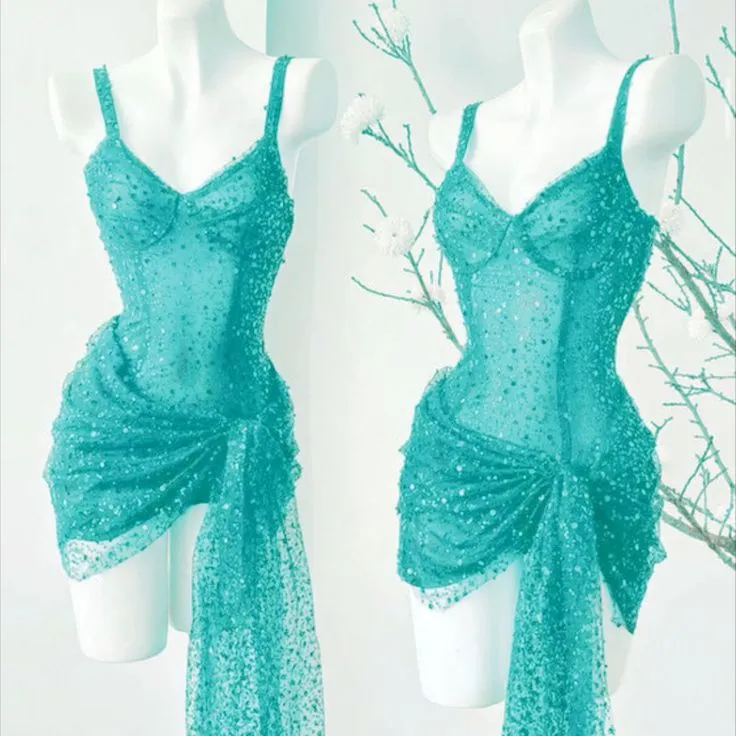 Sparkly Sheath Spaghetti Straps Blue Sequin Short Formal Homecoming Dresses Party Graduation Dress Hoco Dresses HZ1121