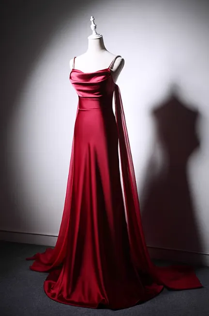 Elegant Burgundy Spaghetti Strap Long Evening Gowns A-Line 20th Birthday Dress Satin Ribbon Graduation Prom Dresses HZ1121