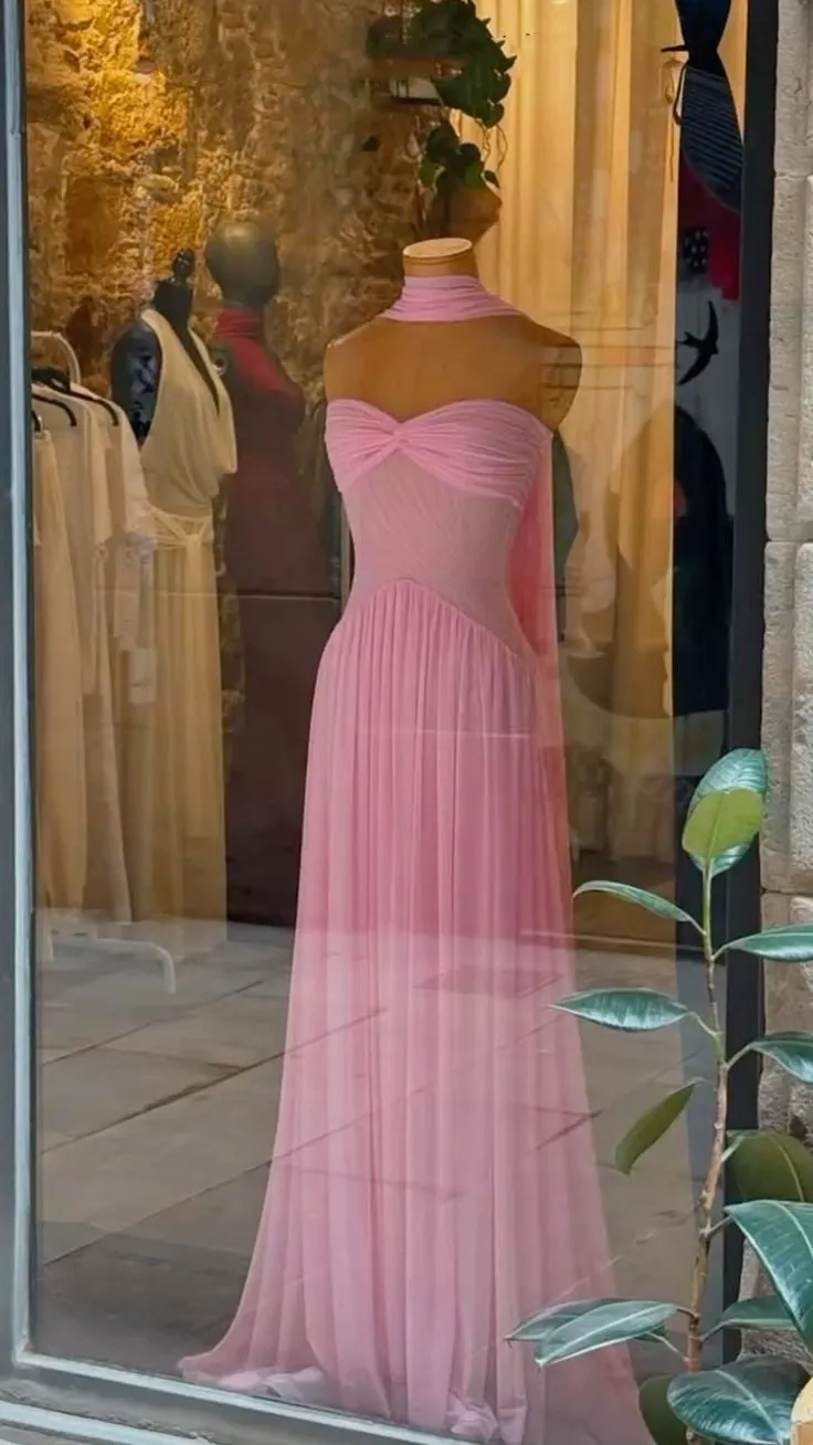 Elegant A Line Sweetheart Pink Chiffon Long Prom Dresses Party Dress Summer 20th Birthday Outfits 18th Birthday Dresses HZ1121