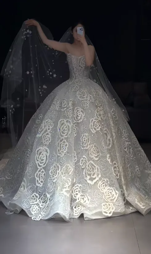 Timeless Sweetheart Neck Ball Gown Tulle Applique Wedding Dress, White Bridal Gowns HZ1121