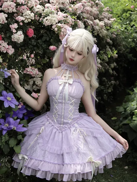 Vintage Ball Gown Halter Purple Chiffon 22th Birthday Dress Lolita Dress Cute Lolita Outfits HZ1121
